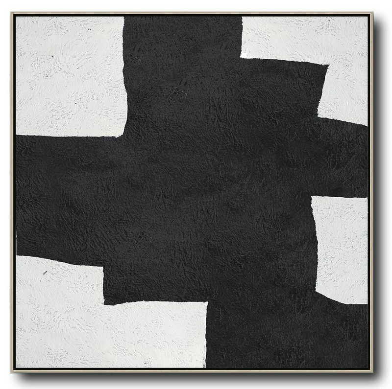 Abstract Painting Extra Large Canvas Art,Oversized Minimal Black And White Painting - Large Wall Art Canvas